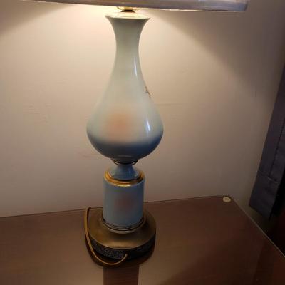 LOT 2Y: Pair of Vintage Hand Painted Porcelain & Brass Lamps