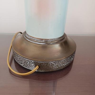 LOT 2Y: Pair of Vintage Hand Painted Porcelain & Brass Lamps