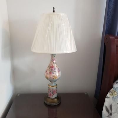 LOT 2Y: Pair of Vintage Hand Painted Porcelain & Brass Lamps