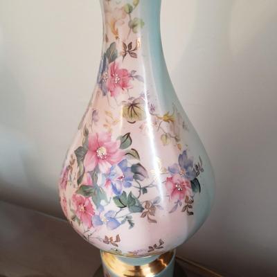 LOT 2Y: Pair of Vintage Hand Painted Porcelain & Brass Lamps