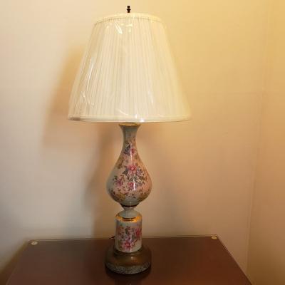 LOT 2Y: Pair of Vintage Hand Painted Porcelain & Brass Lamps