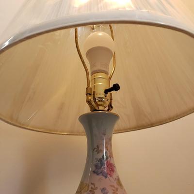 LOT 2Y: Pair of Vintage Hand Painted Porcelain & Brass Lamps