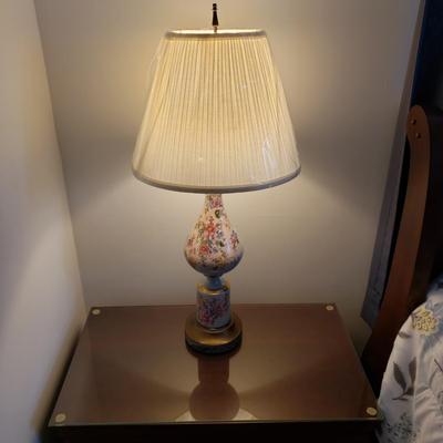 LOT 2Y: Pair of Vintage Hand Painted Porcelain & Brass Lamps