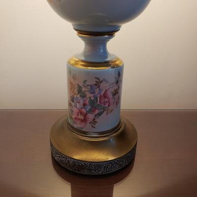 LOT 2Y: Pair of Vintage Hand Painted Porcelain & Brass Lamps