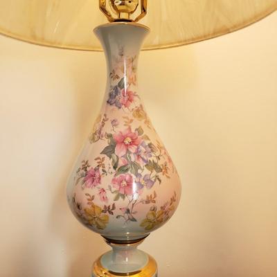 LOT 2Y: Pair of Vintage Hand Painted Porcelain & Brass Lamps