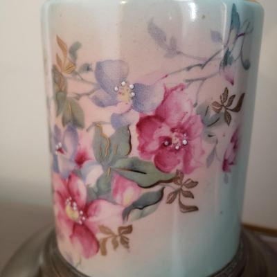 LOT 2Y: Pair of Vintage Hand Painted Porcelain & Brass Lamps