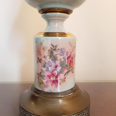 LOT 2Y: Pair of Vintage Hand Painted Porcelain & Brass Lamps