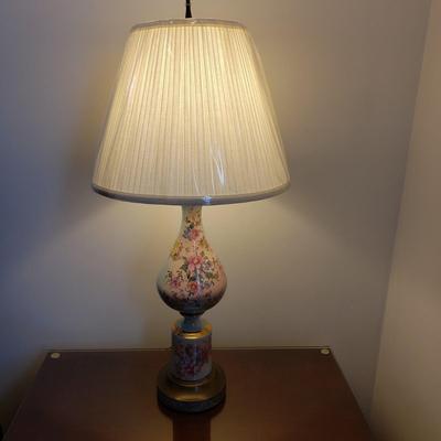 LOT 2Y: Pair of Vintage Hand Painted Porcelain & Brass Lamps