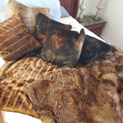 LOT 44Y: Faux Fur Pillows & Blankets by Restorarion Hardware & Others