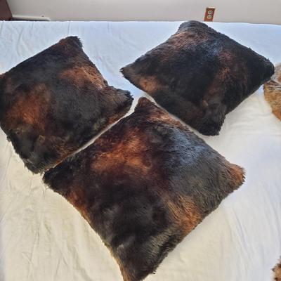 LOT 44Y: Faux Fur Pillows & Blankets by Restorarion Hardware & Others