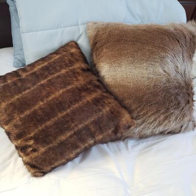 LOT 44Y: Faux Fur Pillows & Blankets by Restorarion Hardware & Others
