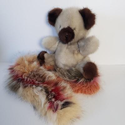 LOT 45Y: Multicolor Mink Scarf & Animal Fur Teddy Bear