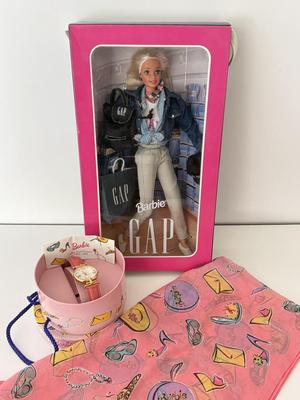 LOT 61D: Mattel Barbie Collection: 1998 Special Edition GAP Doll 16449, 35th Anniversary Fossil Watch in Original Box w/ Matching Scarf