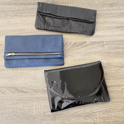 LOT 65: Clutches: Leather Nordstrom, Blue & Patent Leather w/ Chain