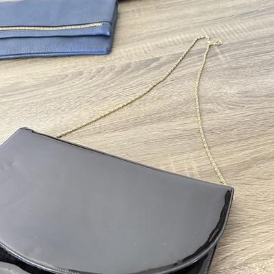 LOT 65: Clutches: Leather Nordstrom, Blue & Patent Leather w/ Chain