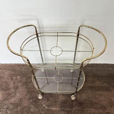 LOT 81F: MCM Brass and Glass Wheeled Bar Cart