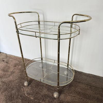 LOT 81F: MCM Brass and Glass Wheeled Bar Cart