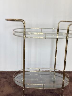LOT 81F: MCM Brass and Glass Wheeled Bar Cart