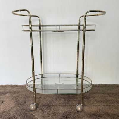LOT 81F: MCM Brass and Glass Wheeled Bar Cart