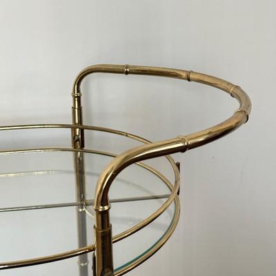 LOT 81F: MCM Brass and Glass Wheeled Bar Cart
