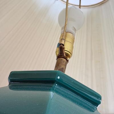 LOT 83F: Pair of Working Green Ceramic Base Table Lamps (27")