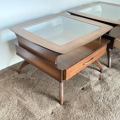 LOT 84F: Pair of Glass Top MCM Bassett Furniture End Tables