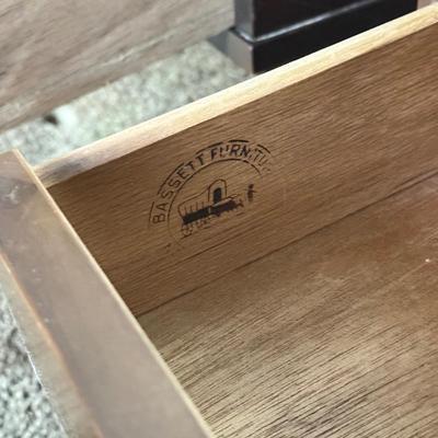 LOT 84F: Pair of Glass Top MCM Bassett Furniture End Tables