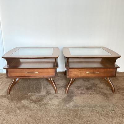 LOT 84F: Pair of Glass Top MCM Bassett Furniture End Tables