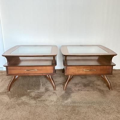 LOT 84F: Pair of Glass Top MCM Bassett Furniture End Tables
