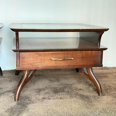 LOT 84F: Pair of Glass Top MCM Bassett Furniture End Tables
