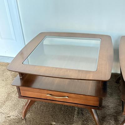 LOT 84F: Pair of Glass Top MCM Bassett Furniture End Tables