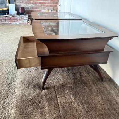 LOT 84F: Pair of Glass Top MCM Bassett Furniture End Tables