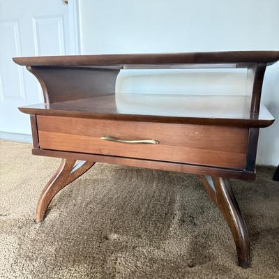 LOT 84F: Pair of Glass Top MCM Bassett Furniture End Tables