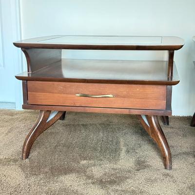 LOT 84F: Pair of Glass Top MCM Bassett Furniture End Tables