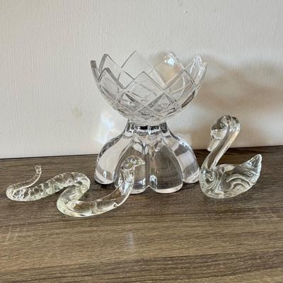 LOT 86F: Crystal Snake, Fenton Glass Swan & Two Candy Bowls