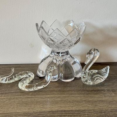 LOT 86F: Crystal Snake, Fenton Glass Swan & Two Candy Bowls