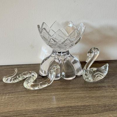 LOT 86F: Crystal Snake, Fenton Glass Swan & Two Candy Bowls