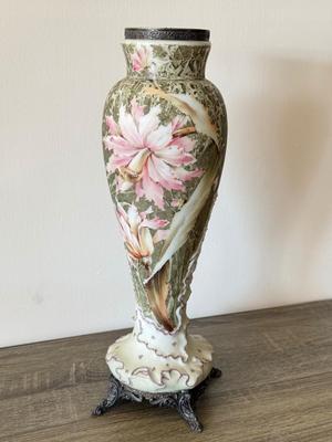 LOT 87L: Vintage Floral Porcelain Vase (17")