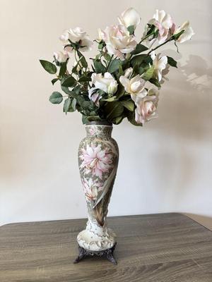 LOT 87L: Vintage Floral Porcelain Vase (17")
