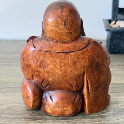 LOT 90F: Wooden Buddha, Ceramic Elephant & Heavy Tribal Carvings