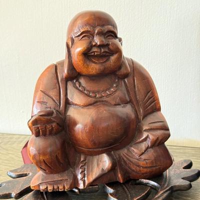 LOT 90F: Wooden Buddha, Ceramic Elephant & Heavy Tribal Carvings