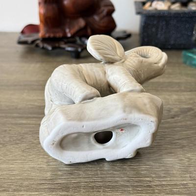 LOT 90F: Wooden Buddha, Ceramic Elephant & Heavy Tribal Carvings