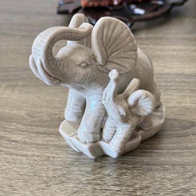 LOT 90F: Wooden Buddha, Ceramic Elephant & Heavy Tribal Carvings