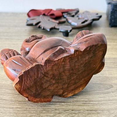 LOT 90F: Wooden Buddha, Ceramic Elephant & Heavy Tribal Carvings