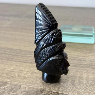 LOT 90F: Wooden Buddha, Ceramic Elephant & Heavy Tribal Carvings