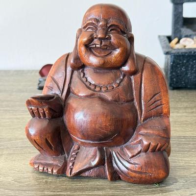 LOT 90F: Wooden Buddha, Ceramic Elephant & Heavy Tribal Carvings