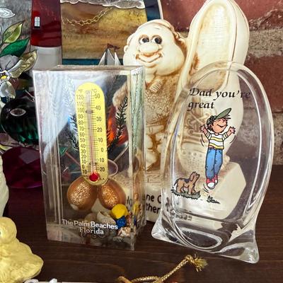 LOT 91F: Trinket collection: British Guard, Lighthouse Stained Glass, Dad's Shoes & More