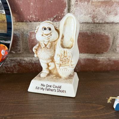 LOT 91F: Trinket collection: British Guard, Lighthouse Stained Glass, Dad's Shoes & More