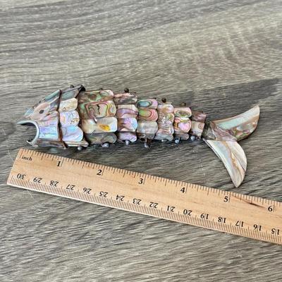 LOT 92F: Vintage Glass Shade Lamp, Abalone Fish, Magnifying Glass & More