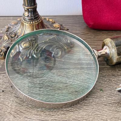 LOT 92F: Vintage Glass Shade Lamp, Abalone Fish, Magnifying Glass & More